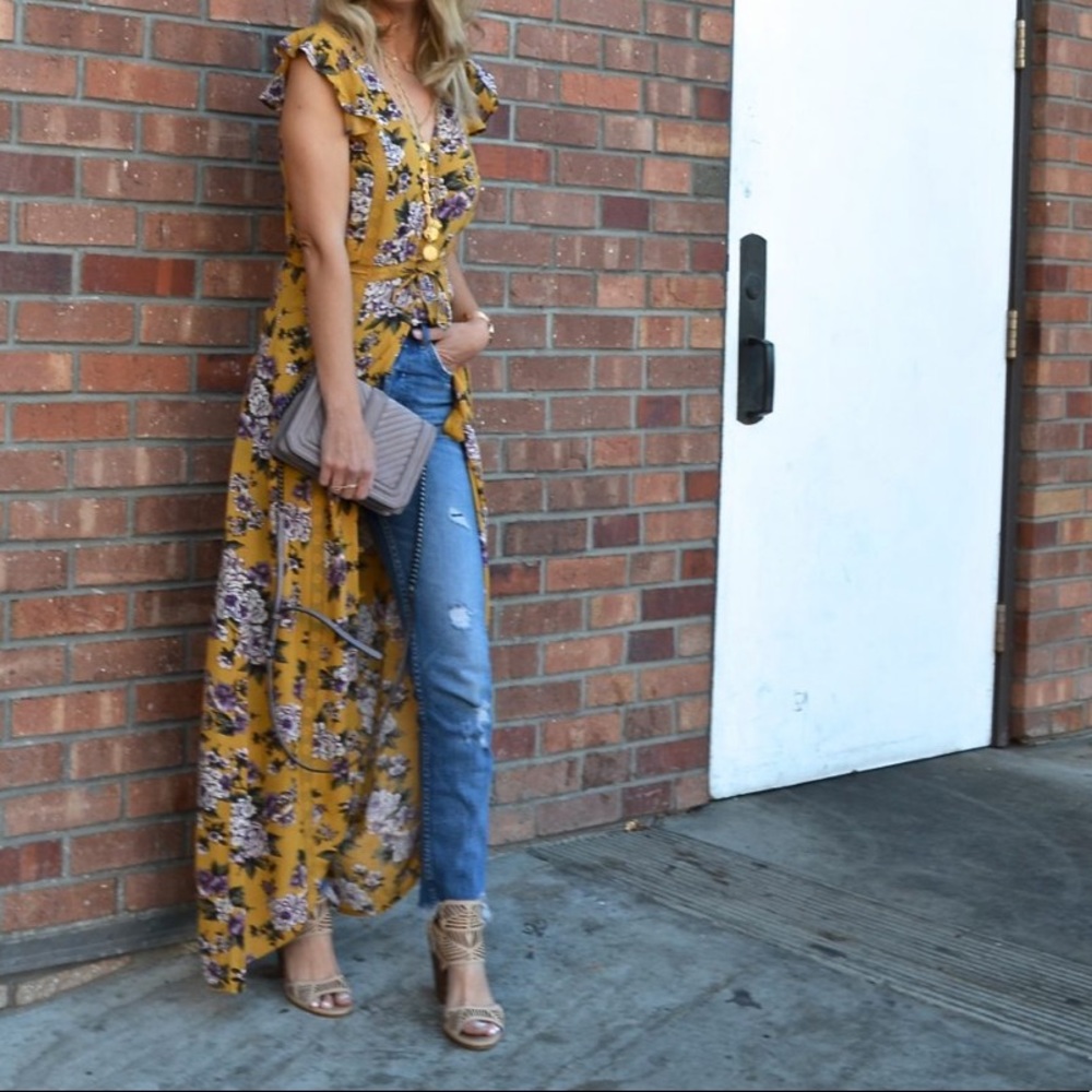 American Eagle Floral printed Yellow Maxi Dress with Slip - Picture 1 of 17